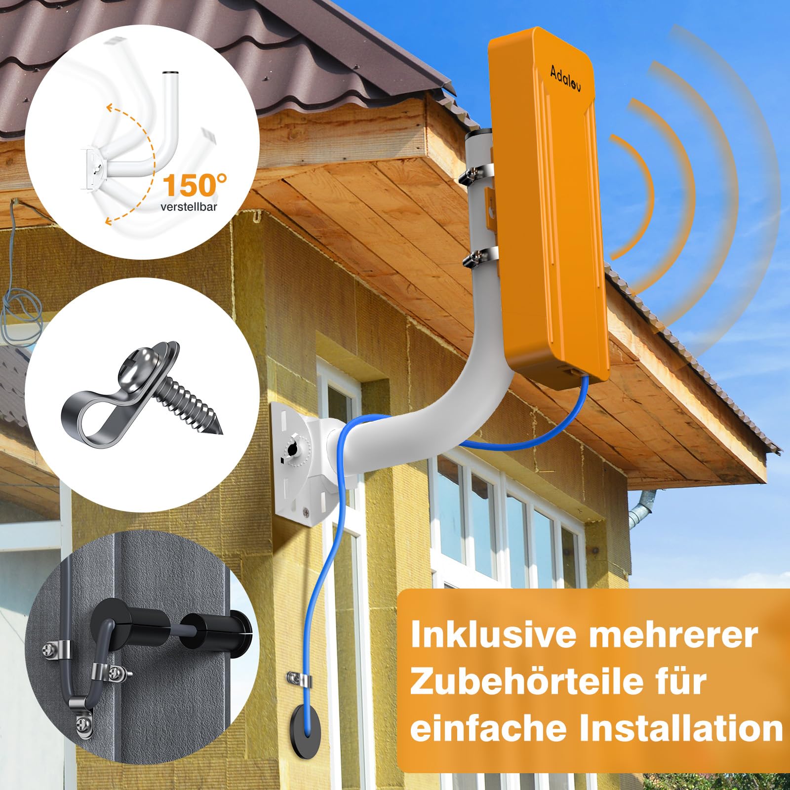 AdaLov CPE469 Punkt-zu-Punkt WLAN Bridge Outdoor, Gigabit Dualband | 5,8/2,4GHz, 3km PtP/PtMP zur Netzwerkerweiterung für Kamera/Gerätehaus/Garage/Scheune, wetterfest, inkl. Halterungen & PoE