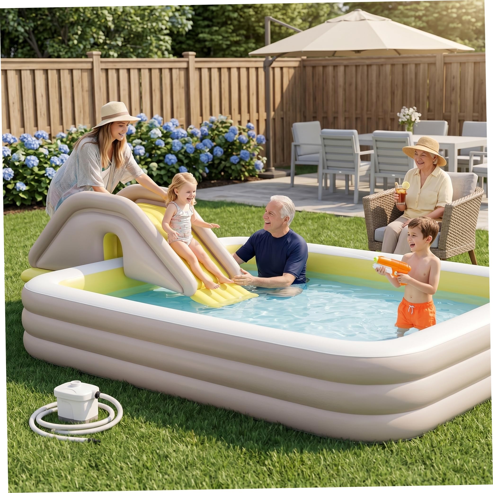 Scivolo gonfiabile per piscina, 92 x 32 x 27 pollici, in PVC, per piscine fuori terra a 3 strati, robusto giocattolo gonfiabile per piscina per bambini e famiglie