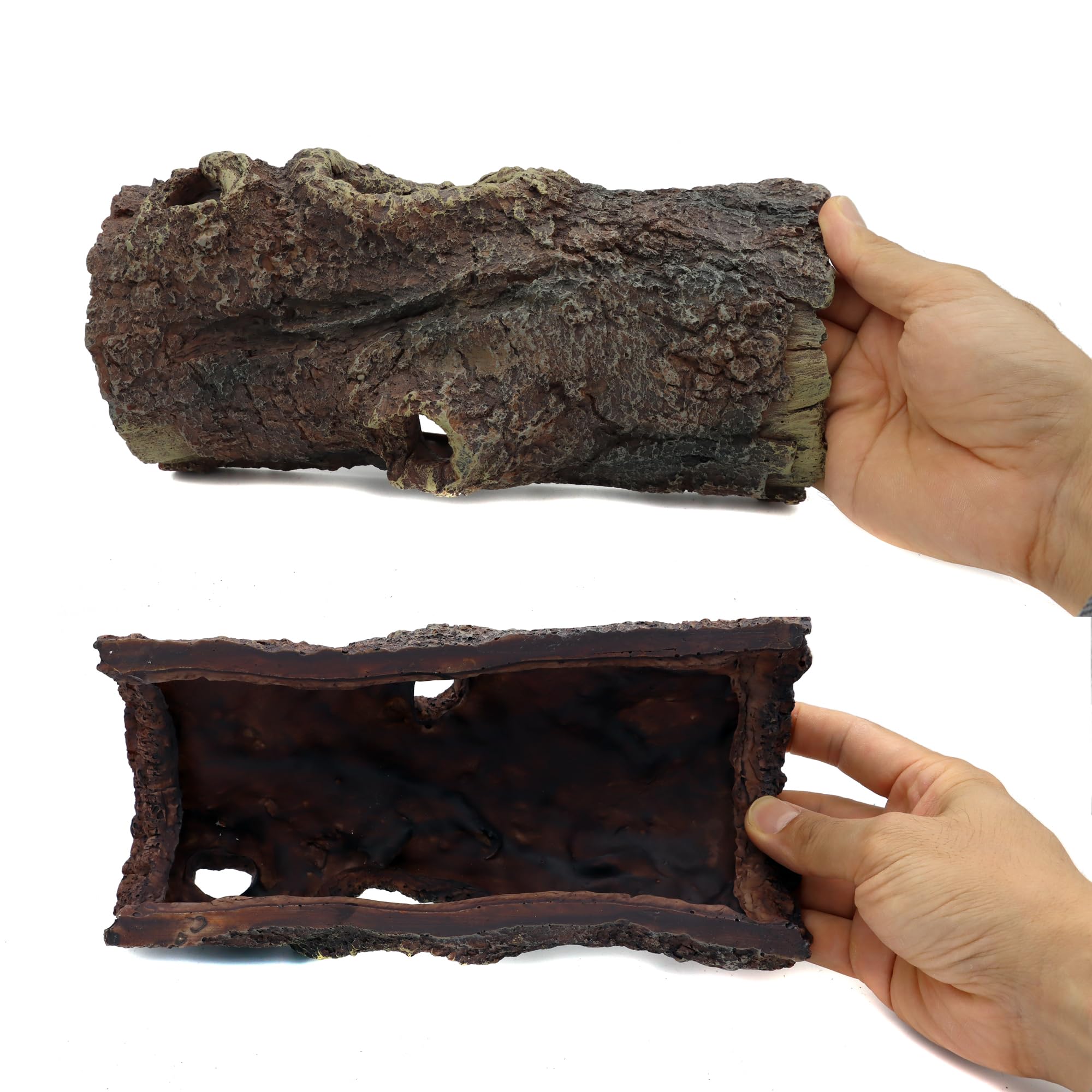 JIHAQUA Decorazione per terrario in resina per acquario, lucertola, serpente o rettile, lucertola, ragno e caverna per pesci d'acquario (corteccia media C)
