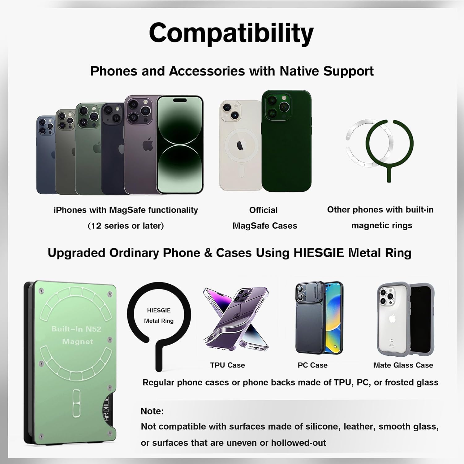 Minimalist Magnetic Wallet for Women, Compatible with MagSafe Wallet with Money Clip, Rfid Blocking Metal Card Holder, Slim Wallet Compatible with iPhone 16/15/14/13/12 Series - Grass Green - Image 3