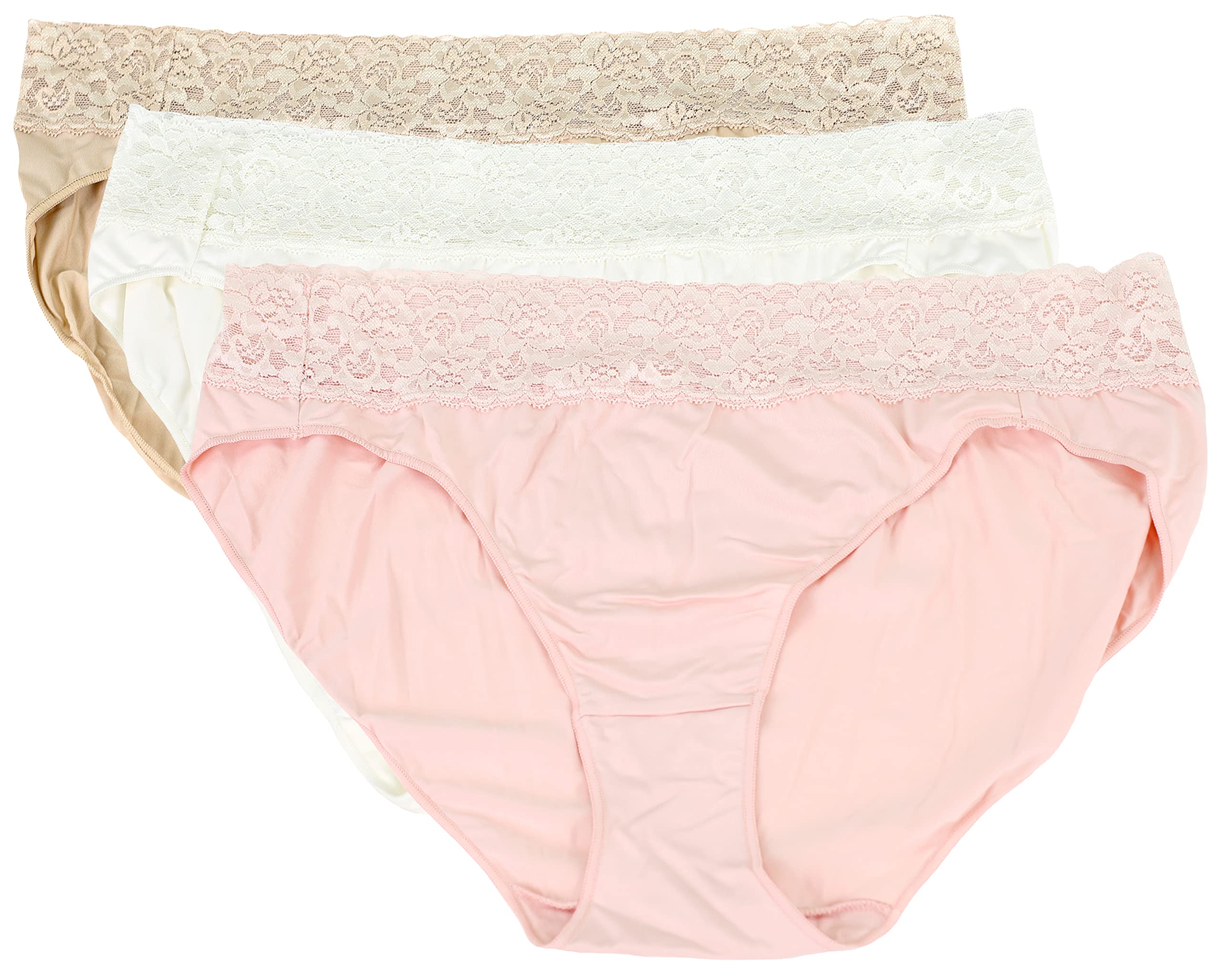 Hanes Women's 3-Pack Microfiber Invisible Lace Bikinis Size 9 (Nudes)