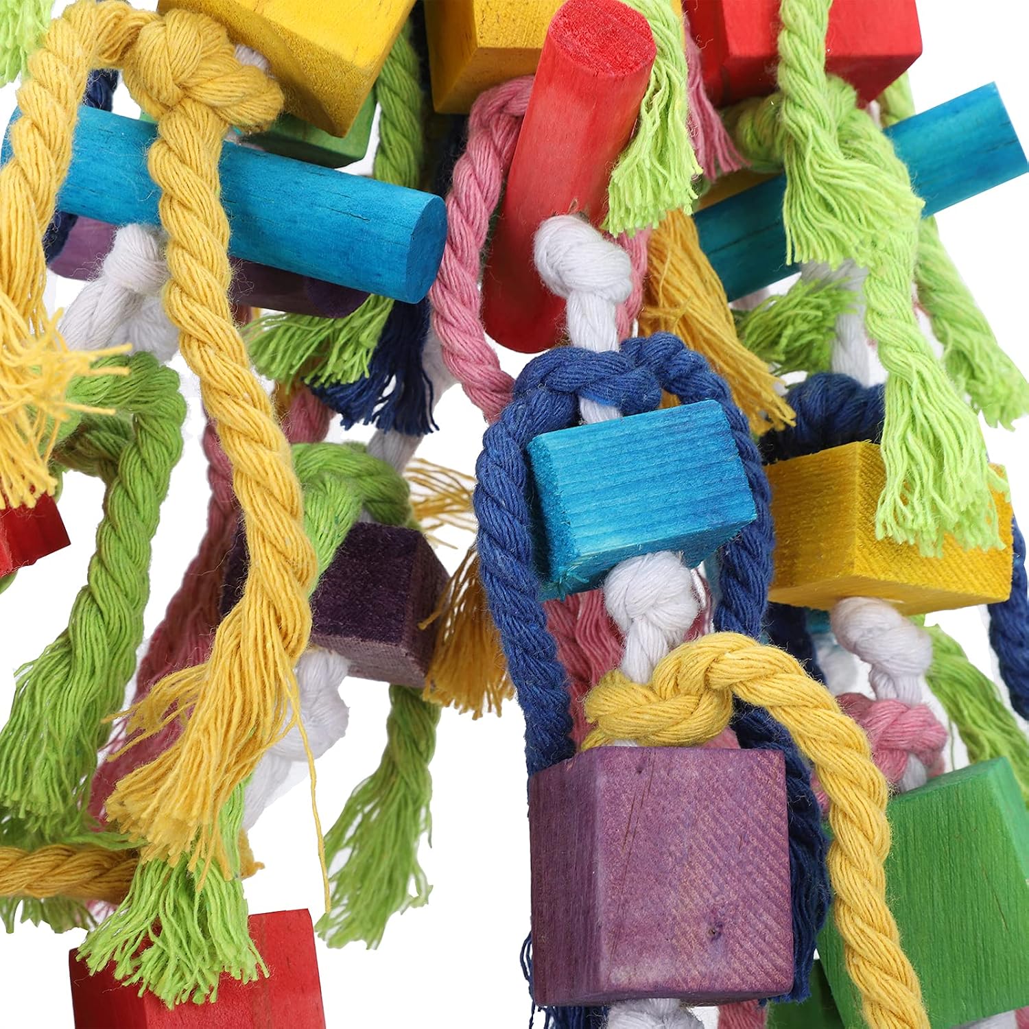 Parrot Swing Chewing Toys, Birds Parrots Multicolored Natural Wooden Chewing Toy Biting Block Gnawing String