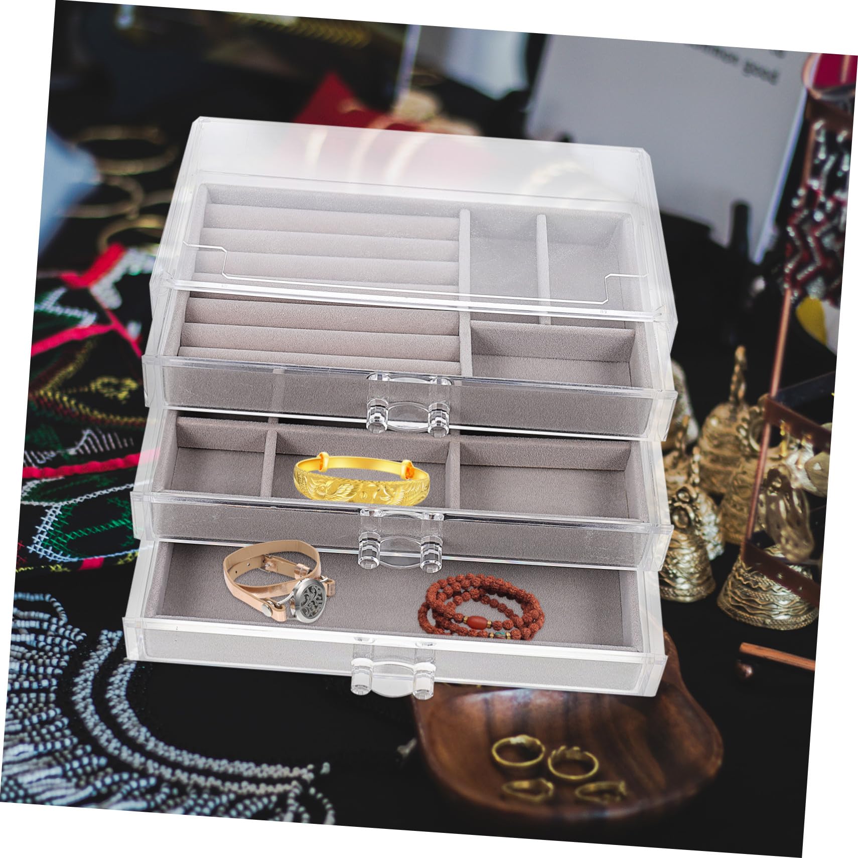 FRCOLOR Scatola Organizer per Gioielli da Armadio Multiuso 3 Cassetti Divisori in Plastica Salvaspazio per Piccoli Oggetti e Accessori in Camera da Letto