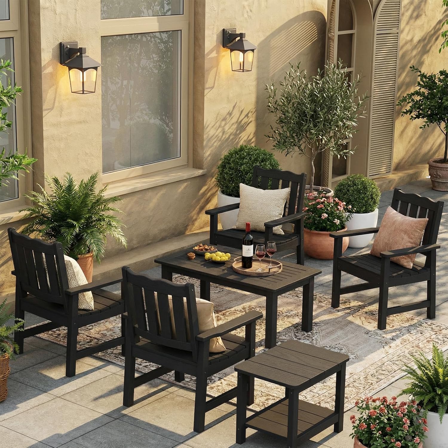 Stoog All-Weather Outdoor Chairs, Patio Dining Chair with Curved Backrest, 400 lbs Support Patio Chair, Black
