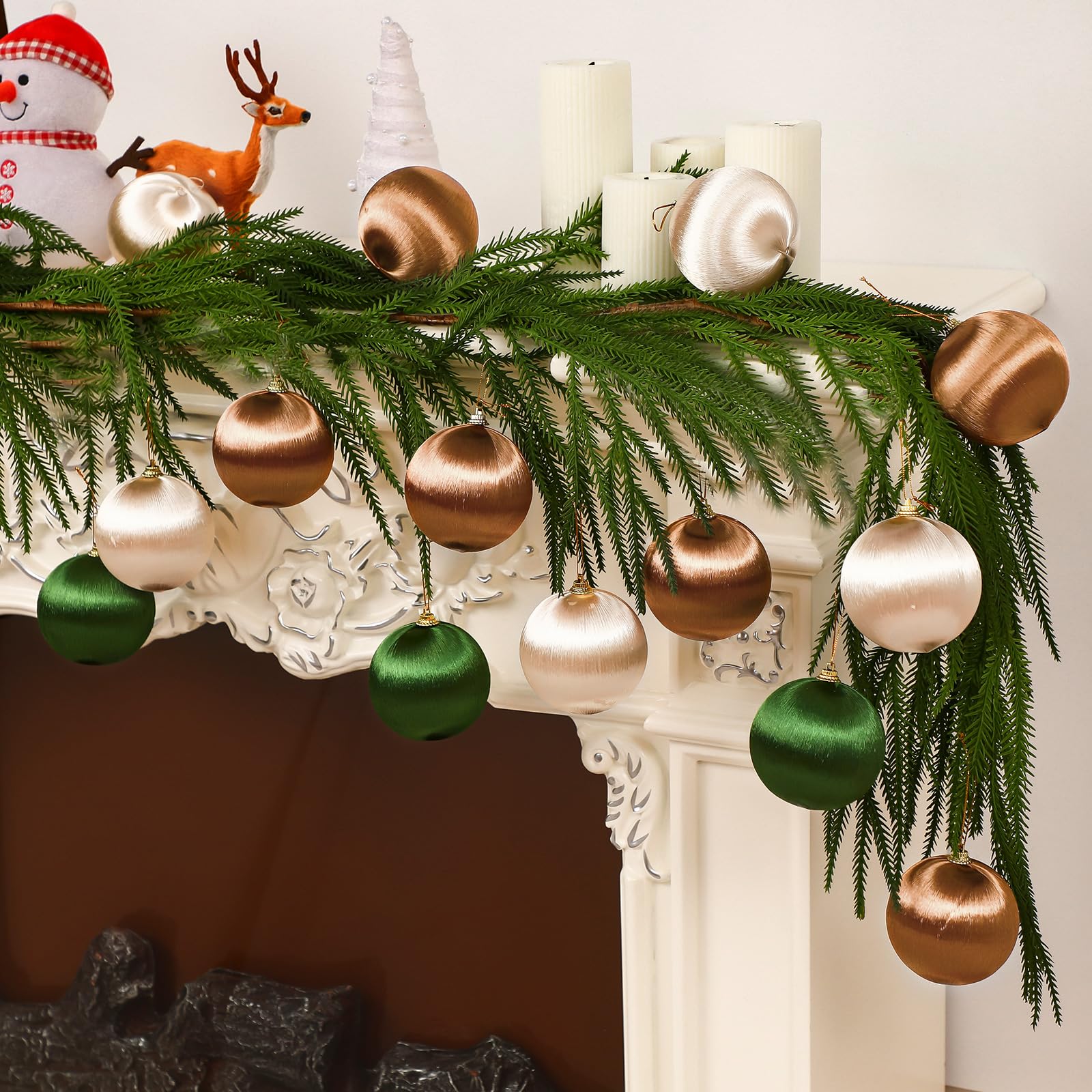 Hungdao Lot de 18 boules de Noël en satin de soie à suspendre pour décoration de Noël, décorations de fête (8 cm, rose)