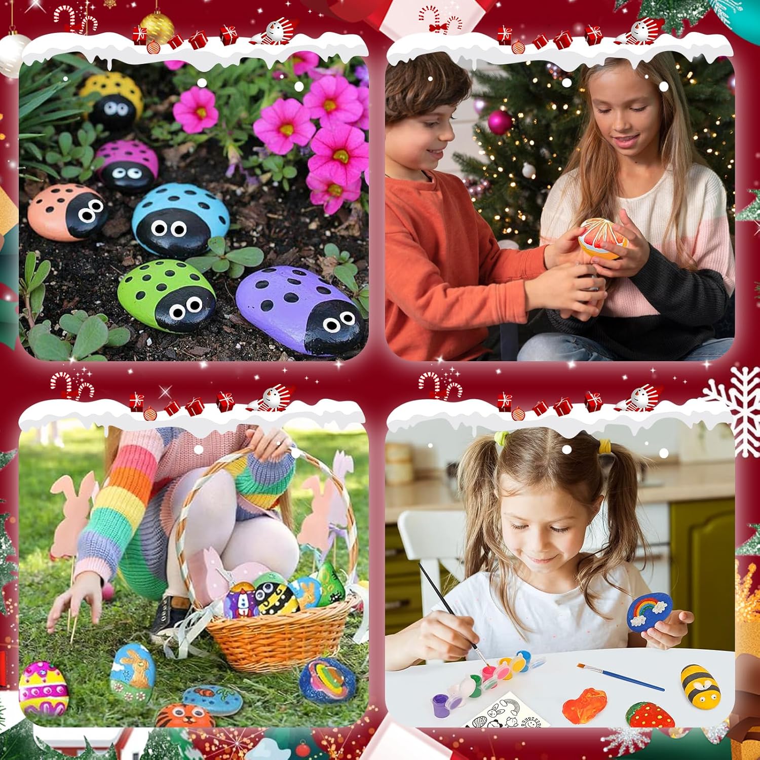 Hiawbon Rock Painting Kit, Easter Rock Painting Craft Set, Glow in The Dark Arts and Crafts for Christmas Easter Arts Crafts Decoration