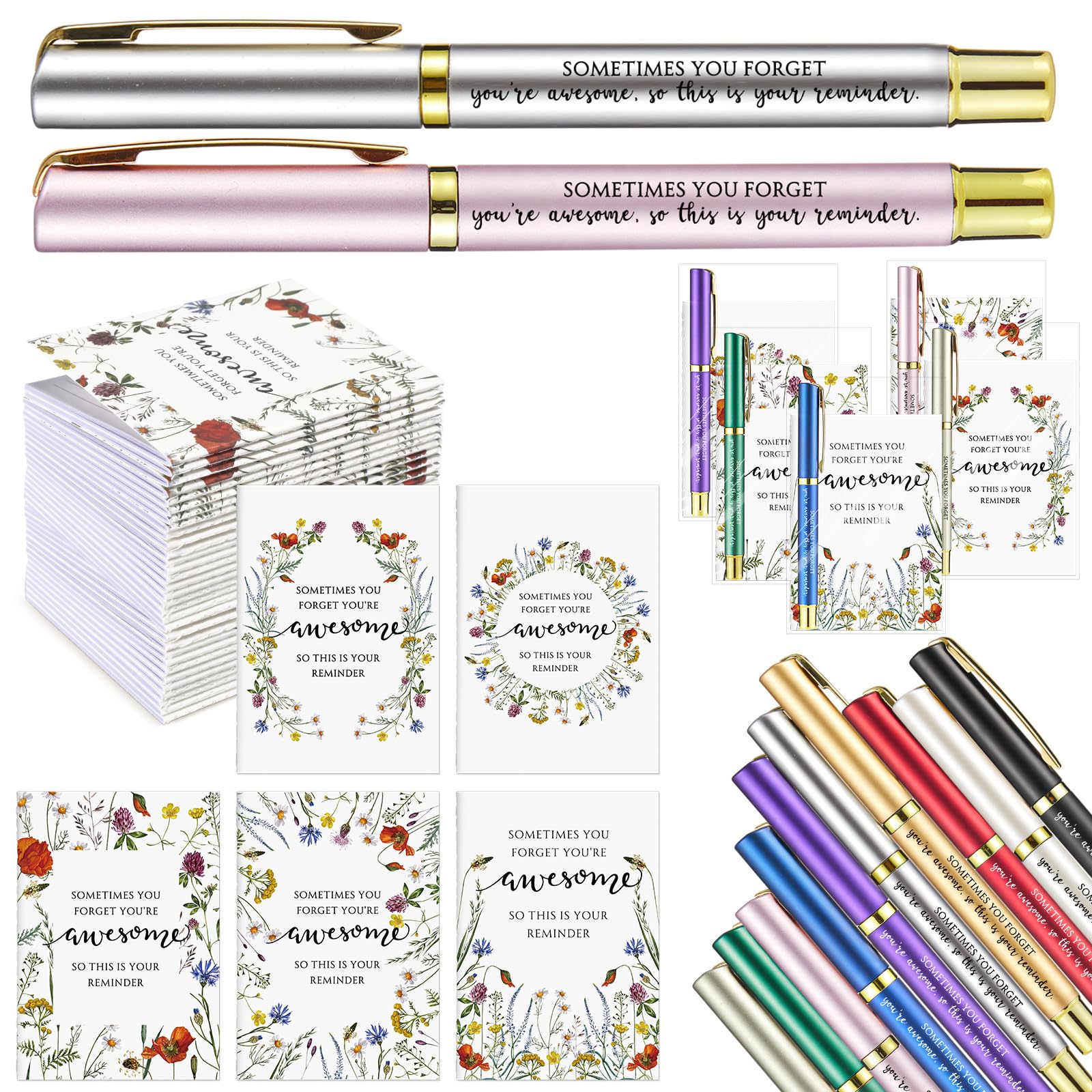TecUnite 40 Sets Women's Day Employee Appreciation Gifts Bulk for Women Sometimes You Forget Your Awesome Inspirational Wildflower Notebook Ballpoint