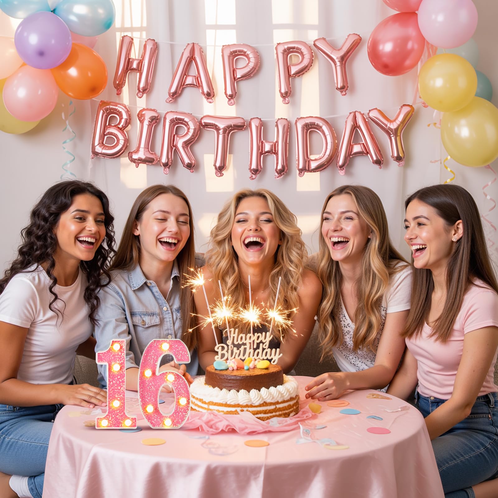 Numeri luminosi a LED per 16° compleanno, con luci rosa per ragazze, cartello luminoso per festa di compleanno, sfondo, anniversario, decorazione per la casa, rosa