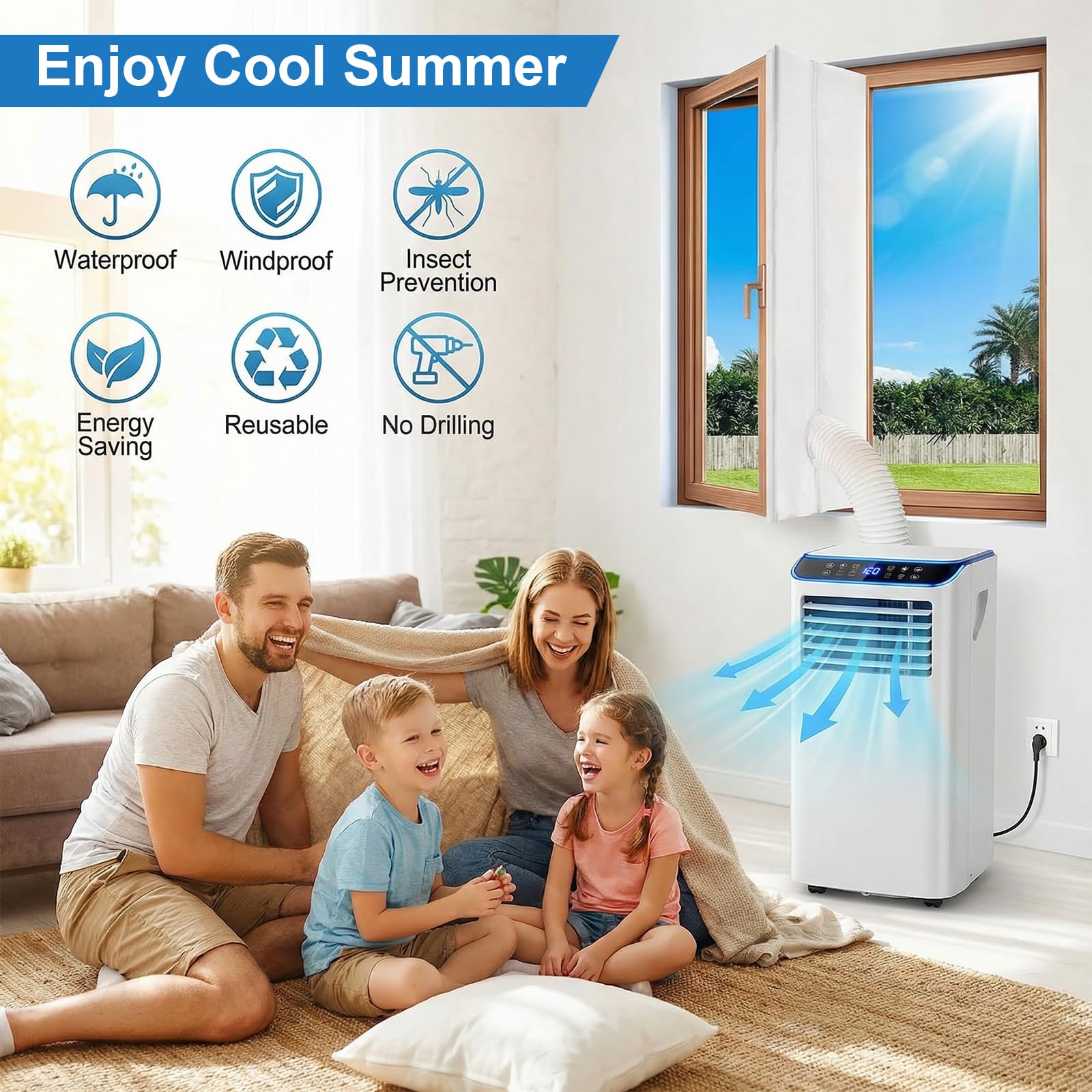 Qoosea Guarnizione per Finestre Climatizzatori, Portatile Universale Kit Finestra per Condizionatore Mobile e Asciugatrici, Impermeabile Guarnizione per Finestre Senza Forare, Facile Montare (400CM)