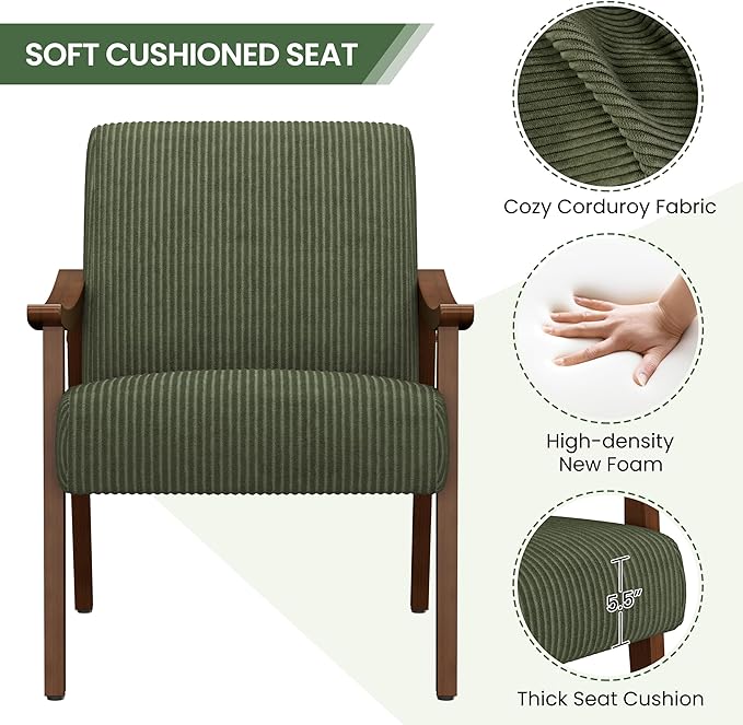 Sillón Tapizado Corduroy Verde Madera miniatura 5