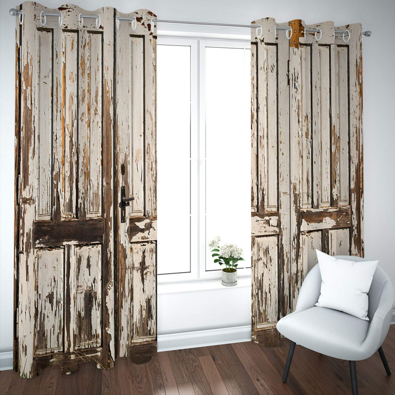Cortinas Niño Niña Habitacion Opacas Con Ojales 2 Piezas 3D Puerta De Madera Blanca De La Vendimia Patrón 280 X 260 Cm（An X Al）Cortinas Termicas Aislantes Frio Y Calor Salón Dormitorio Ventana Deco