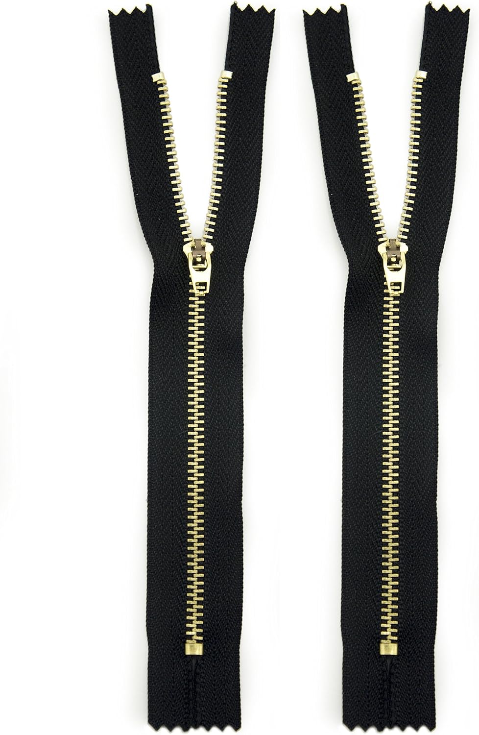 HAND® A Pair of Black Closed Ended No3 Brass Gold Metal Zips - 17cm, 7inch