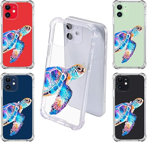 Miniatura 3 de LuGeKe Funda con estampado de tortugas marinas para iPhone 13 Pro Max, pintura de acuarela, TPU suave, flexible, cuerpo completo, bolsa de aire, a