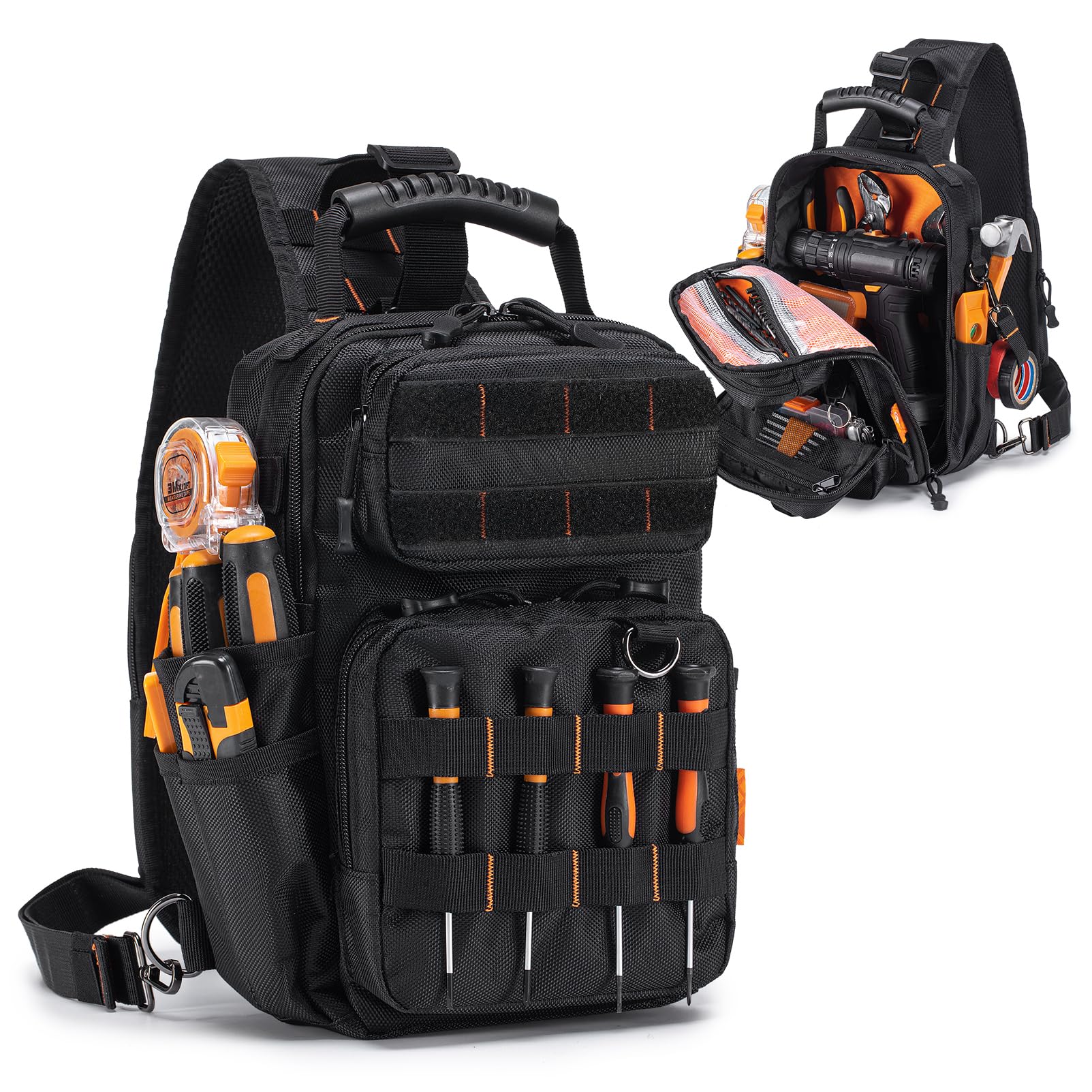 Bolsa Bandolera Herramientas de Trabajo Electricista Pequeña | Impermeable 1680D Oxford Bolso de Herramientas Vacio Táctica Estuche Herramientas Organizador HVAC Tool Bag