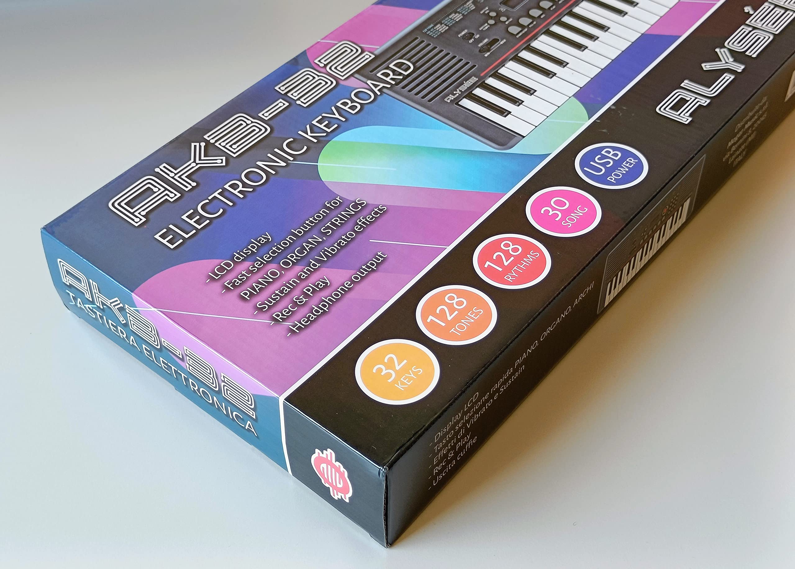AKB-32 - Tastiera musicale portatile, pianoforte intermedio a 32 tasti, ingresso power bank e caricabatteria per telefono, uscita cuffie