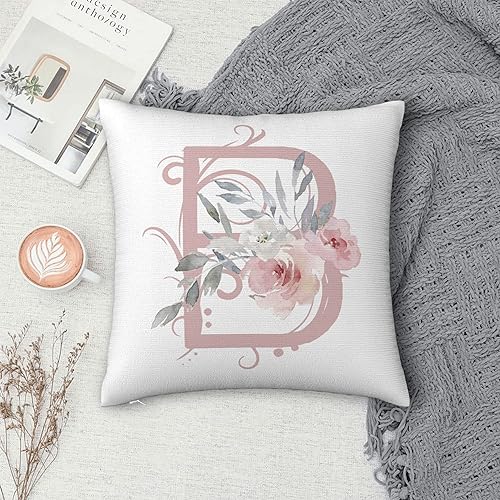 Miniatura 6 de Fundas de almohada del alfabeto B, 18 x 18 pulgadas, fundas de almohada con monograma floral rosa, fundas de almohada con letra B, funda de almohada