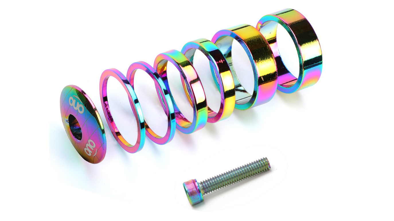 Kit D’entretoises De Potence Vélo – 8 Pièces, Aluminium, Finition Irisée Multicolore, Résistant Aux Chocs, Léger
