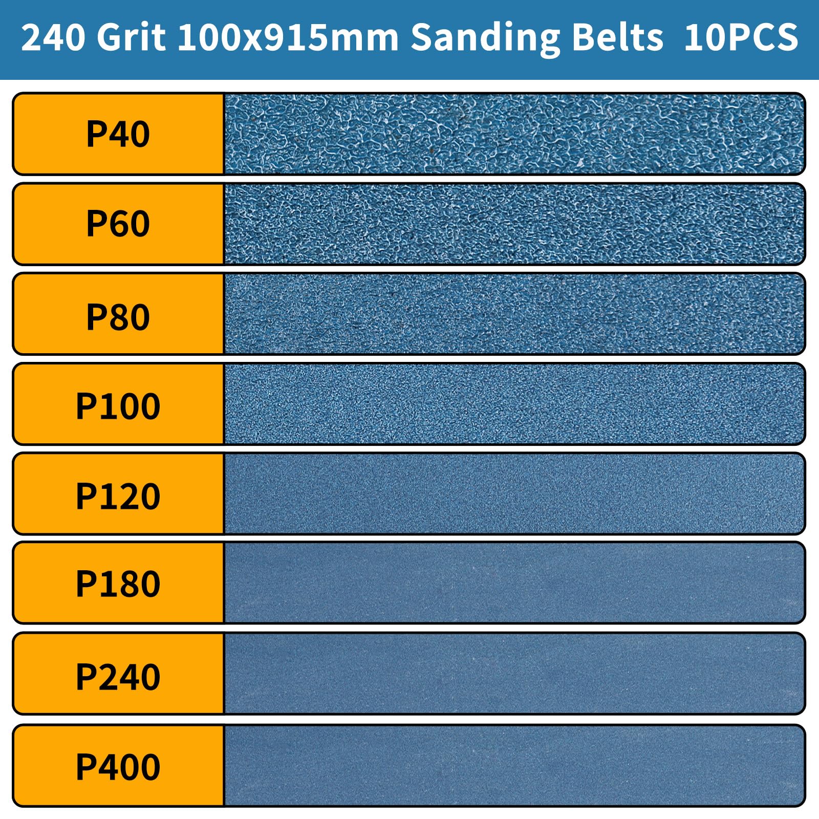 Shineboc Sanding Belt 100 x 915 mm, 10PCS Sander Belts 240 Grit for Polishing Metal Wood - Image 3