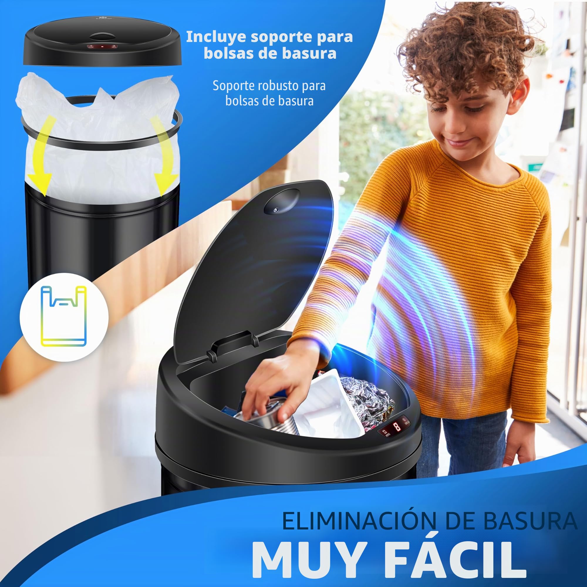 KESSER® Cubo de basura con sensor ✓ Automático ✓ Papelera de basura ✓ Basura | ACERO INOXIDABLE | Color: NEGRO | Tamaño: 30 L