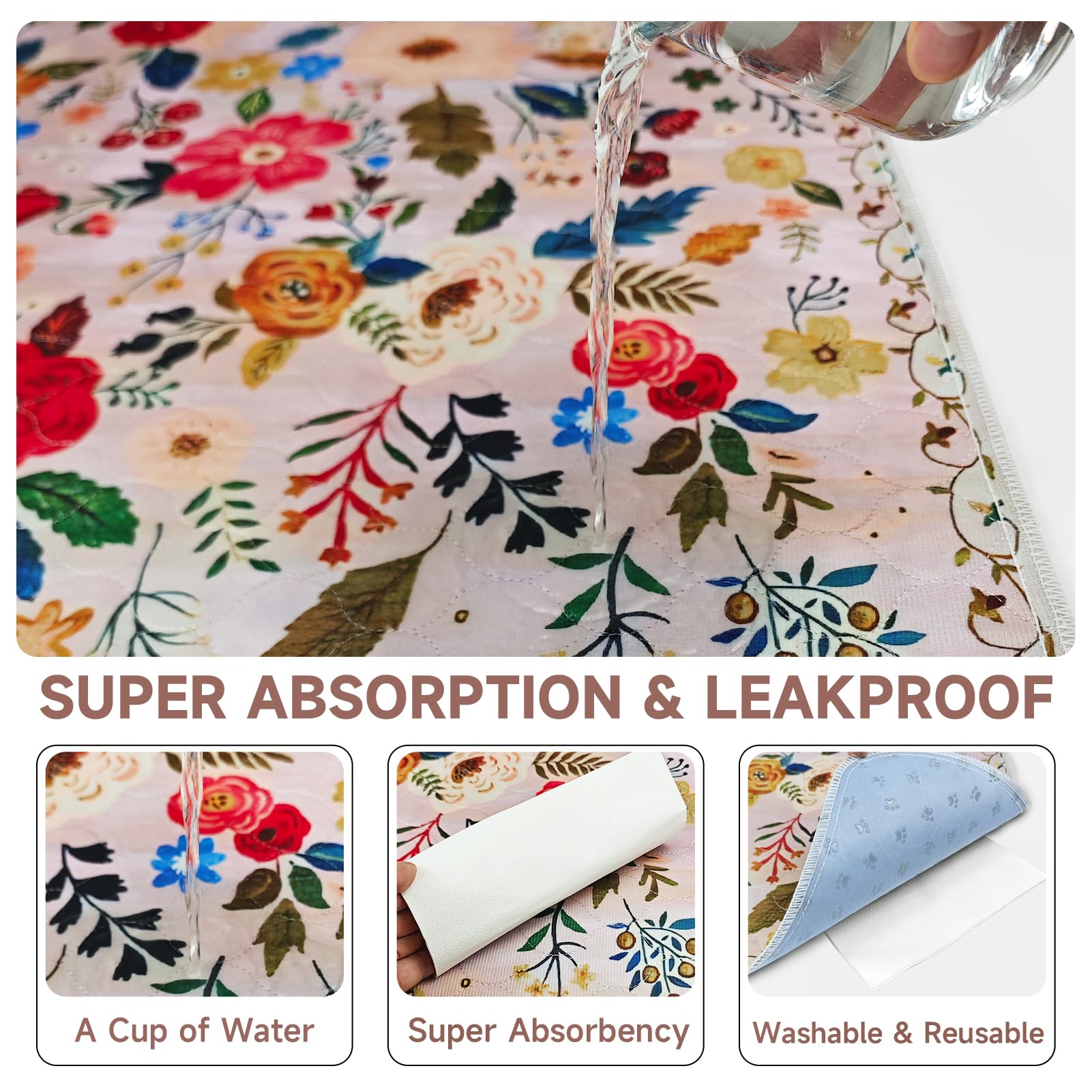 YOSEPATI Wasbare plaspads voor honden, 2 stuks herbruikbare puppypads 102 x 66 cm, super absorberende sneldrogende hondentrainingspads, waterdichte en antislip wattenpads voor krat, vloer, bank