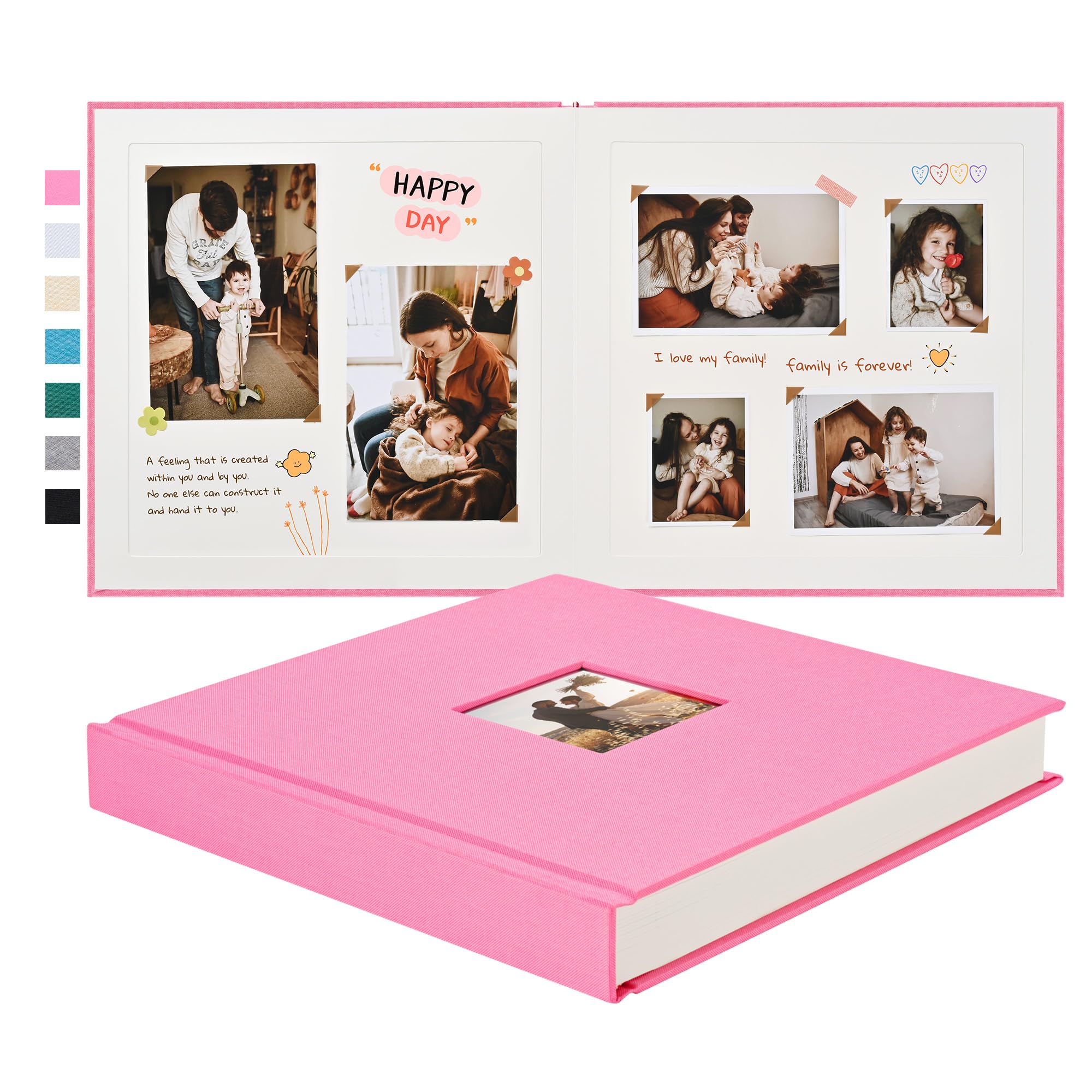 Pssoss 10 x 10 Inch DIY Scrapbook Album 40 Pages Linen Hardcover Kraft White Paper Scrap Book Photo Albums Memory Book for Baby Wedding Family Anniversary Photo Album (Pink, 40 pages)