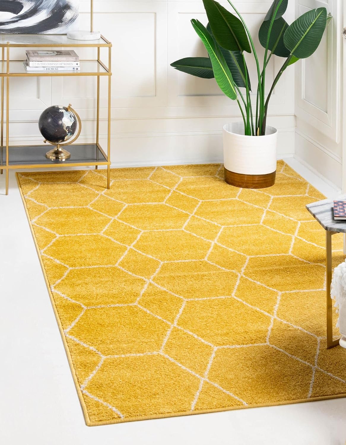 Rugs.com Lattice Frieze Collection Rug – 2' x 3' Yellow Medium Rug Perfect for Living Rooms, Large Dining Rooms, Open Floorplans