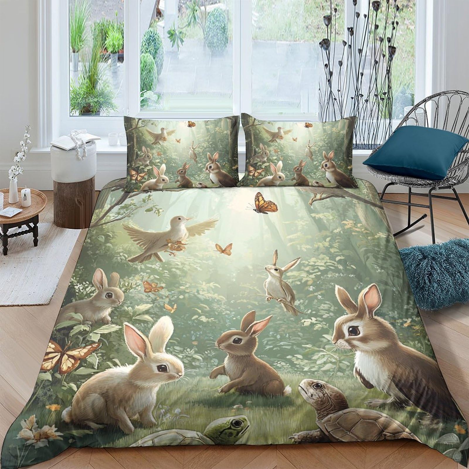 Ctjqhvkz Style-8 3D Printed Forest Rabbit Fitted Sheet Microfiber Soft Breathable Woodland Animal Mattress Cover For Bedroom Guest Room Decor Single（135X200cm）