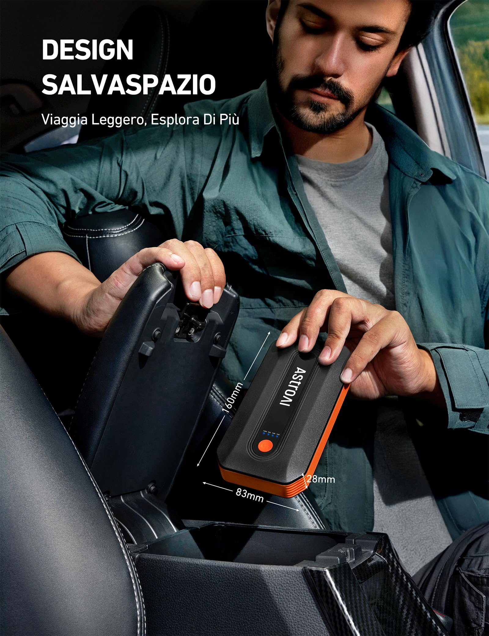 AstroAI B8 Booster Avviamento, Avviatore di Emergenza per Auto/Moto 12V (7,0L Benzina / 5,5L Diesel) Avviatore Batteria Auto Portatile con Torcia LED&USB, Power Bank