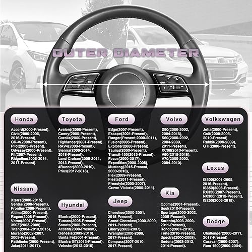 Miniatura 76 de SEG Direct Funda universal para volante de automóvil, de 15 pulgadas, piel de microfibra, color blanco y gris Negro y gris