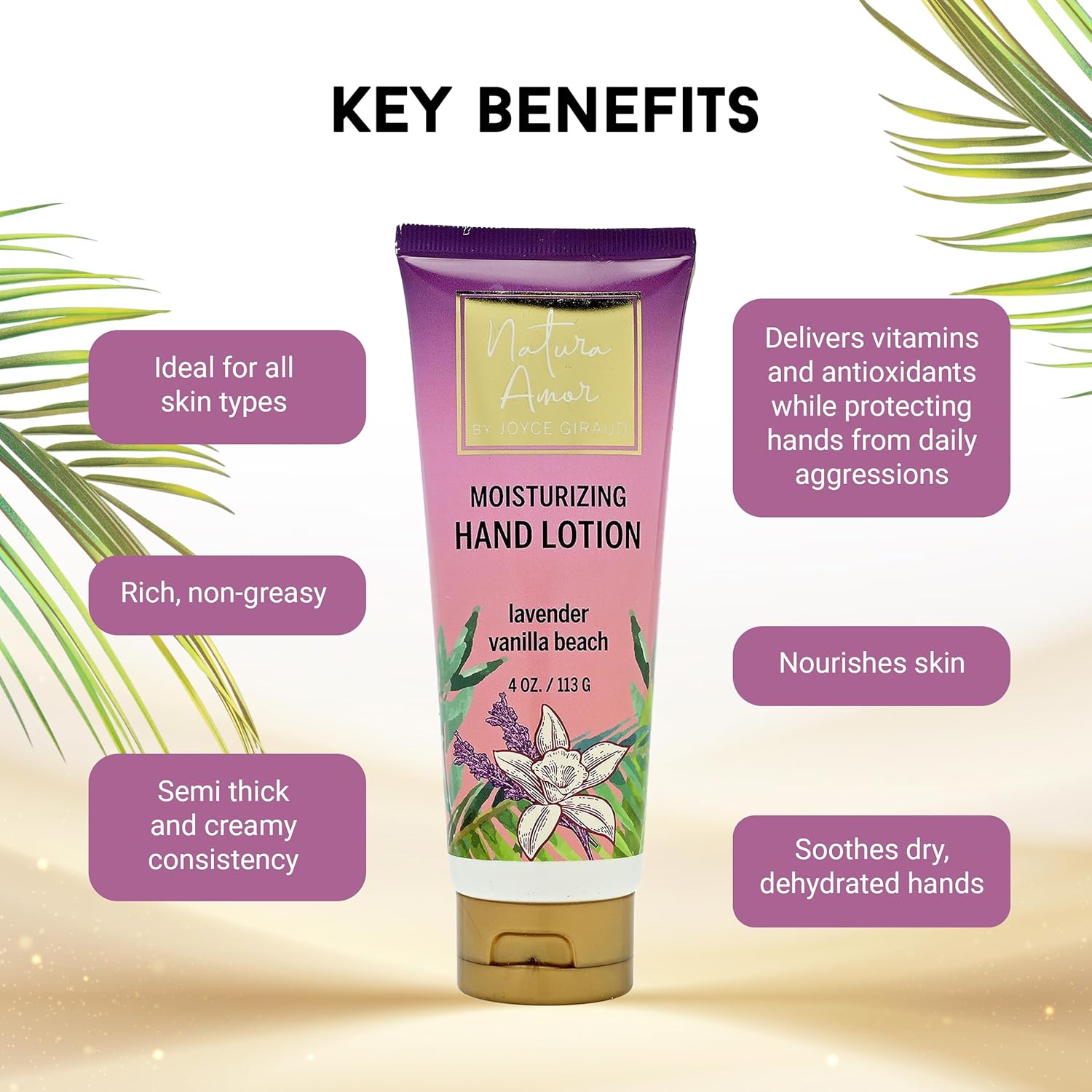 Joyce Giraud Moisturizing Hand Lotion for Dry Hands, Lavender Vanilla Beach, Non-Greasy, 4 Oz - Image 3