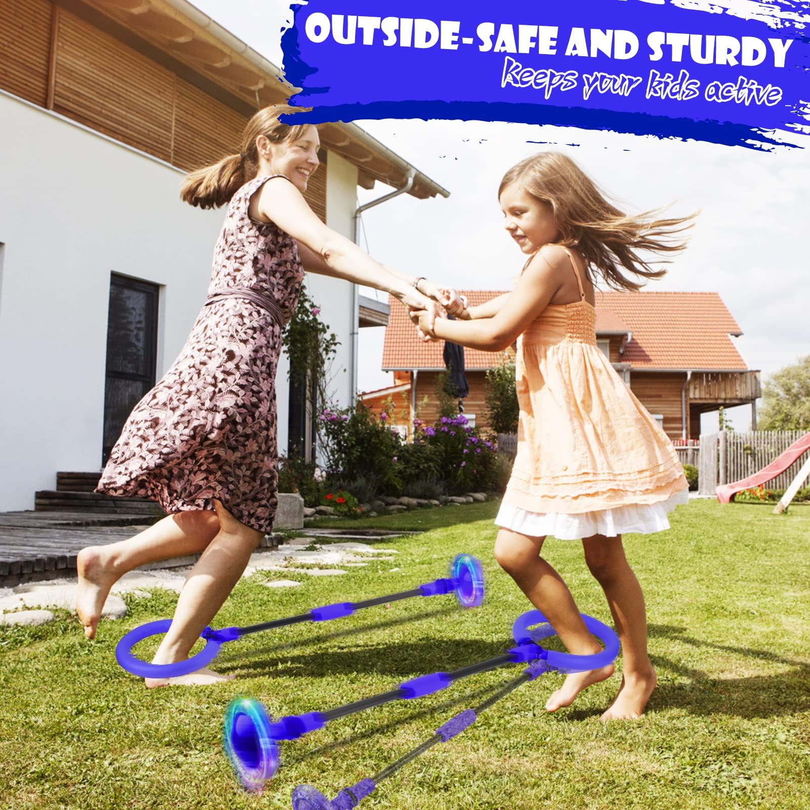 Boule de saut clignotante pliable pour enfants et adultes, jouet de sport de plein air bleu
