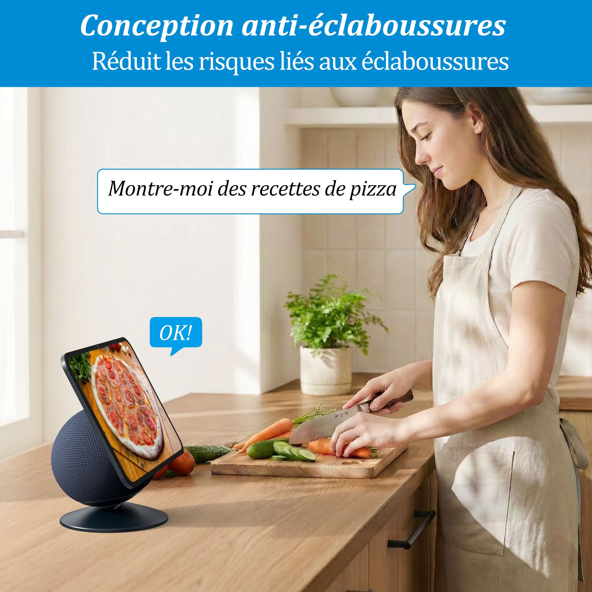 PlusAcc Support pour Show 11/8 (Nouvelle génération) – Support de Table réglable avec Base antidérapante, Compatible iPhone 12, idéal pour Cuisine ou Table de Chevet (Graphite)