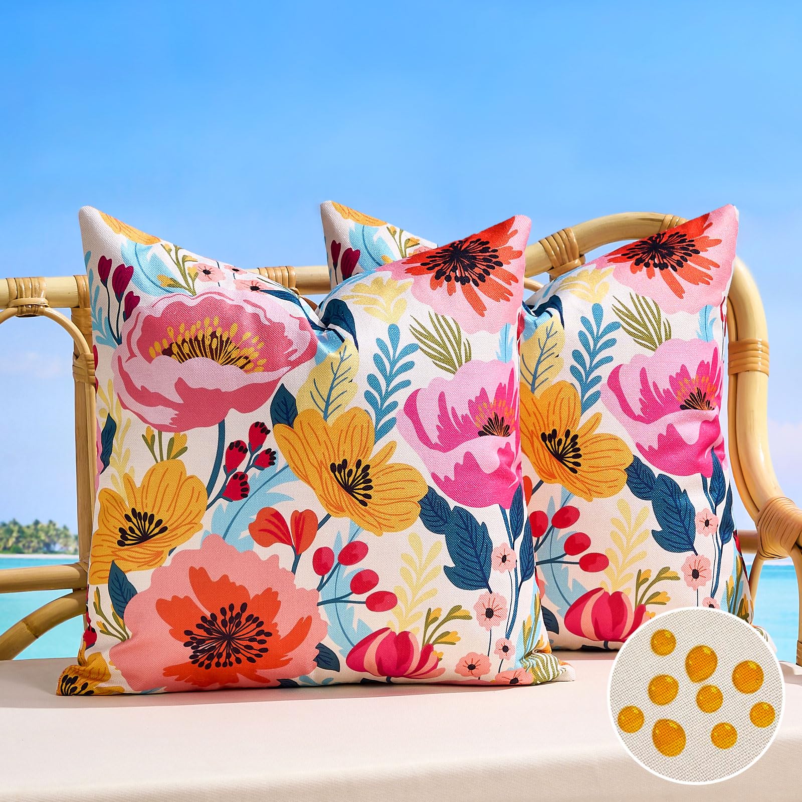 Garden Cushion Covers Waterproof Outdoor 40x40 cm Pink Flowers Couch Cover Square Decorative Pillows Covers, Summer Farmhouse Home Decoration for Garden, Balcony,Sofa and Living Room, Set of 2