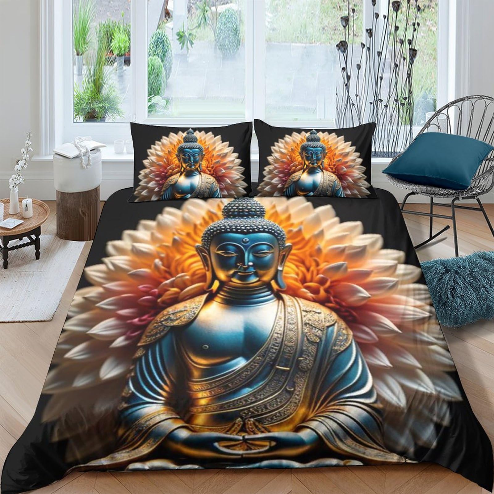 Shaari Duvet Cover 220×230cm - Buddha Mandala Zen Themed Meditatio 3D Pattern Bedding Sets Duvet Cover Set with 2 Pillowcases 50x75cm / A-01