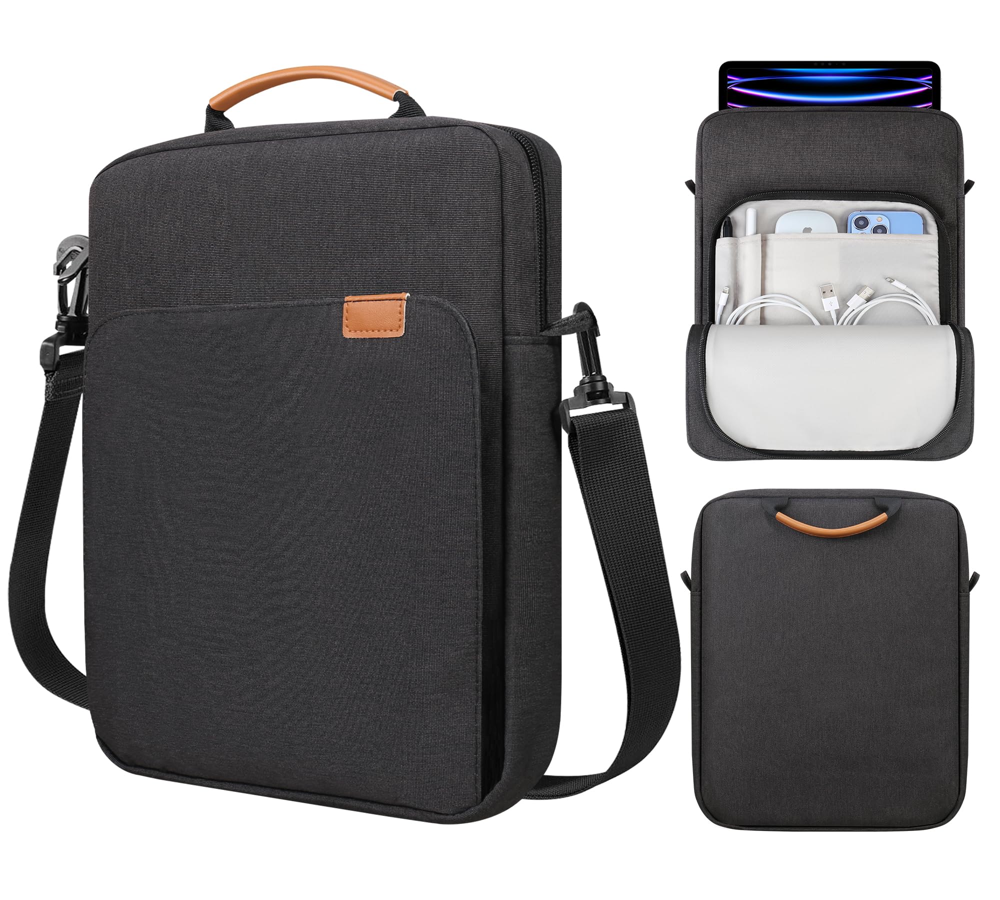 Feacan Tablet Sleeve Case Bag for 13 inch New iPad Air M3 M2 2025-2024, 13 inch New iPad Pro M4 2024, 12.9 inch New iPad Pro M2 (6th/5th/4th/3rd Gen) with Magic Keyboard with Shoulder Strap, Black