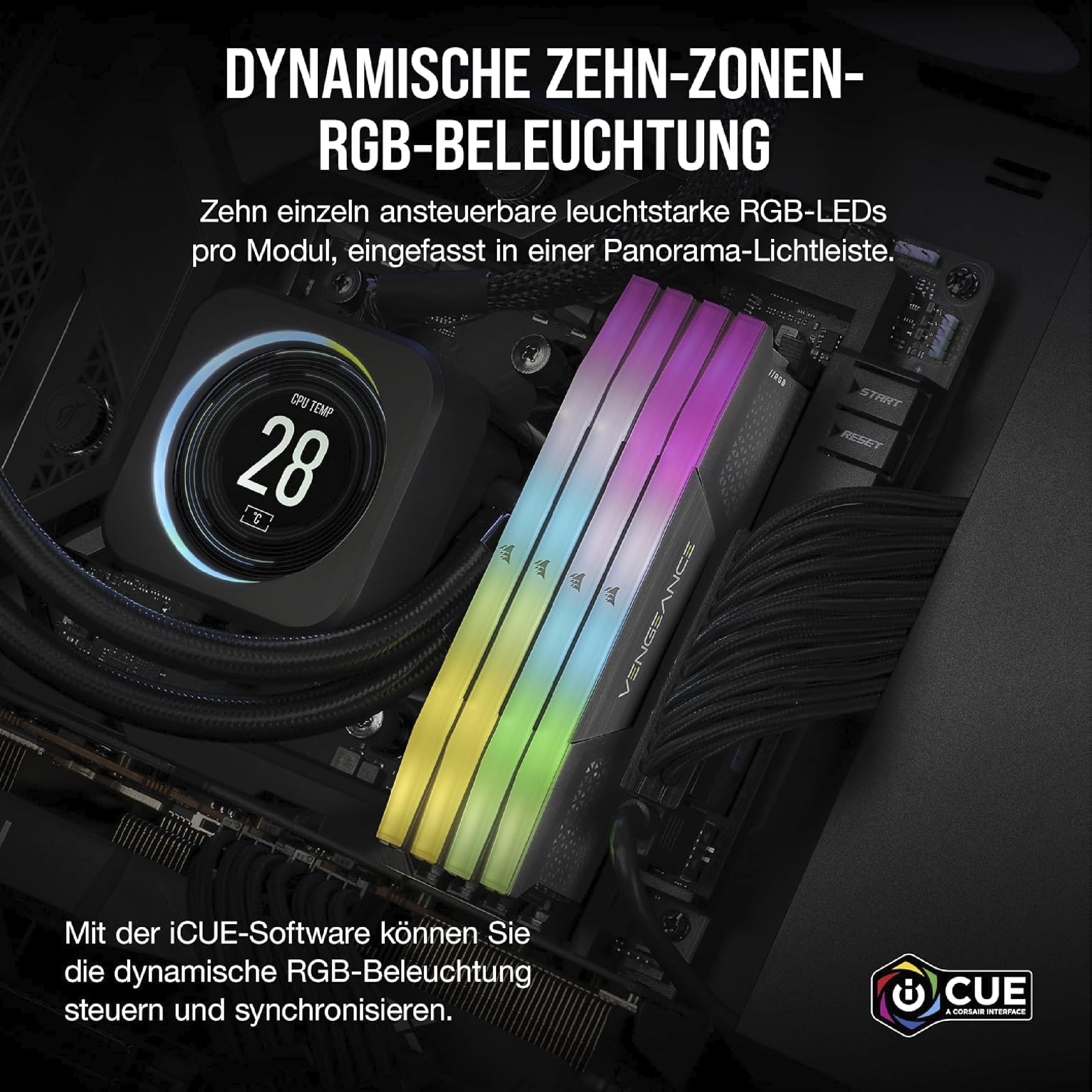 CORSAIR Vengeance RGB DDR5 64GB (2x32GB) Bis zu 6000MHz C40 Leistungsstarker Desktop-Speicher – AMD EXPO & Intel XMP 3.0 Kompatibel – Grau (CMH64GX5M2D6000Z40)