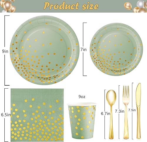 Miniatura 2 de 175 platos y servilletas de color verde salvia, suministros para fiestas, platos de papel verde salvia para 25 invitados, juegos de platos