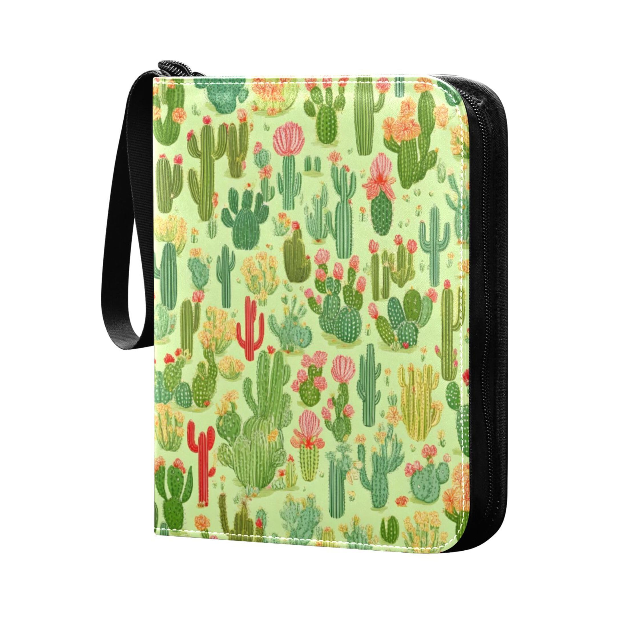 Burbuja Cacti Succulents Card Binder, 4 Pockets Trading Card Binder, Portable Card Albums Fits 400 Cards with 50 Removable Sleeves for Sport Cards Game Cards