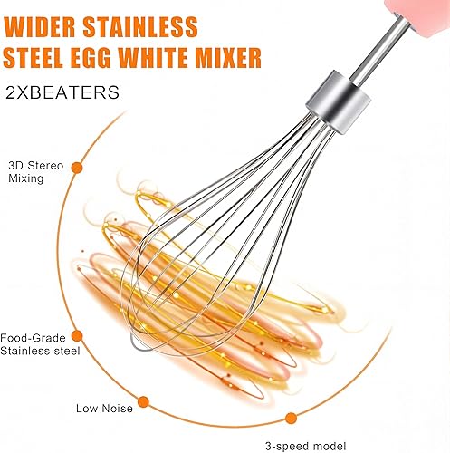 Miniatura 3 de Batidor eléctrico de huevos, mezclador con carga USB, ajuste de tres velocidades, adecuado para batir huevos, crema, salsa, mermelada y más, rosa