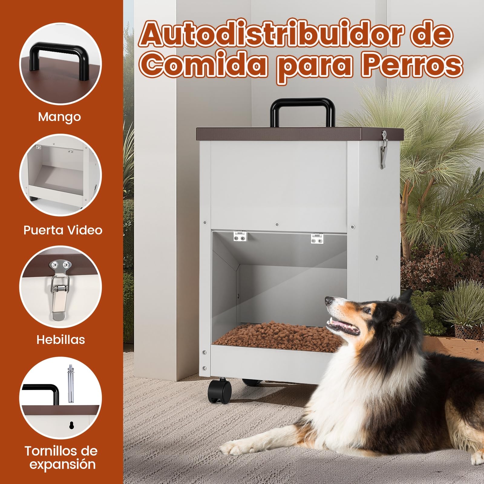 Alimentador Automático Galvanizado para Perros de Raza Grande, Dispensador de Comida para Perros de 30 Libras, con Ruedas, de Metal, Alimentador de Gravedad, Extra Grande