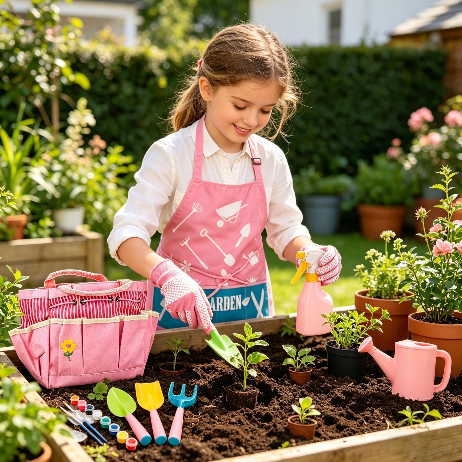 Ergonomic Kids Gardening Tools, Durable Rake Shovel Set Kit, Lightweight Design with Safe Grip Feature, no Slip Gloves Tool Set, Outdoor Gear with Colorful Style, Garden Tools for Backyard Family