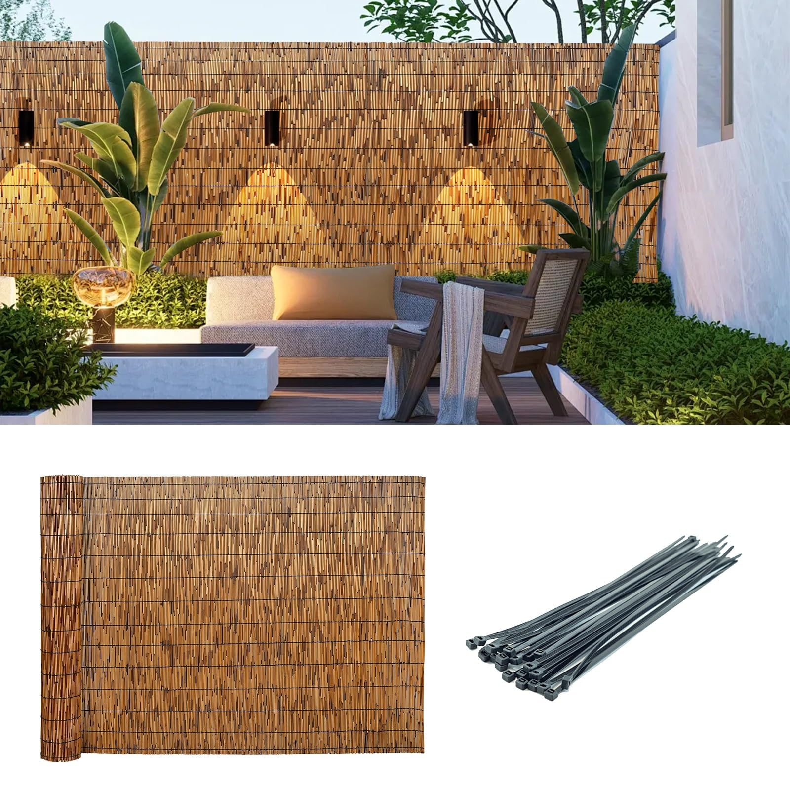 Questo Rotolo di Recinzione in bambù Ecologico da 110x300 cm (43x118 Pollici) - bambù Naturale per patii, Gazebo, terrazze e balconi - Barriera Esterna di Facile Installazione