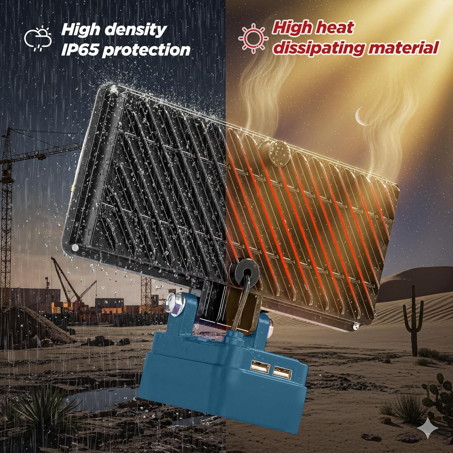 LED Work Light Compatible with Makita 18V Battery, 96W 12000LM Cordless Work Light with 2 USB Charging Port, 145° Adjustable Angle Portable Flood Light Flashlight(Battery NOT Included)