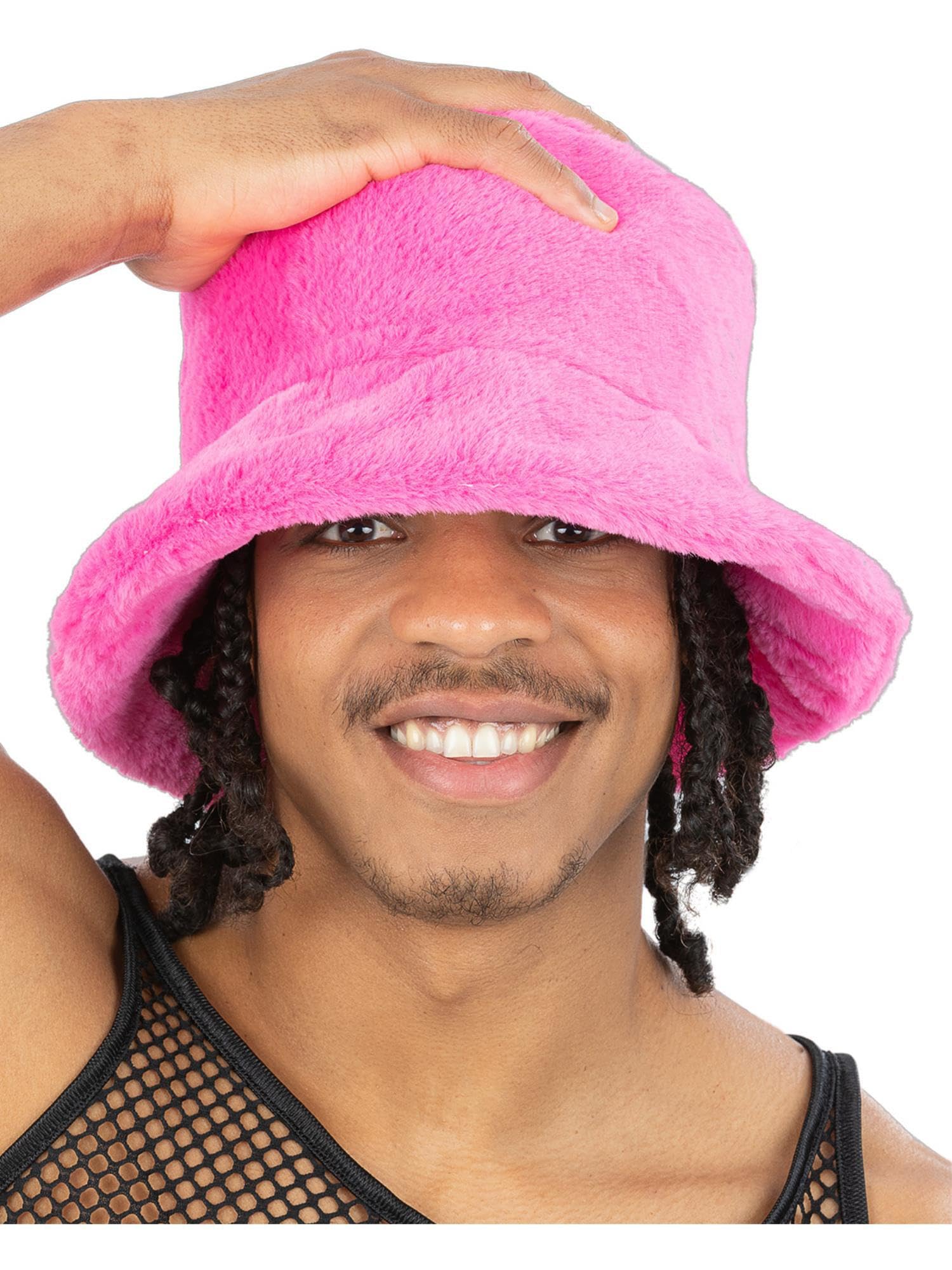 Smiffys 90s Pink Fur Bucket Hat, 1990's Fancy Dress, 1990s Dress Up Hats