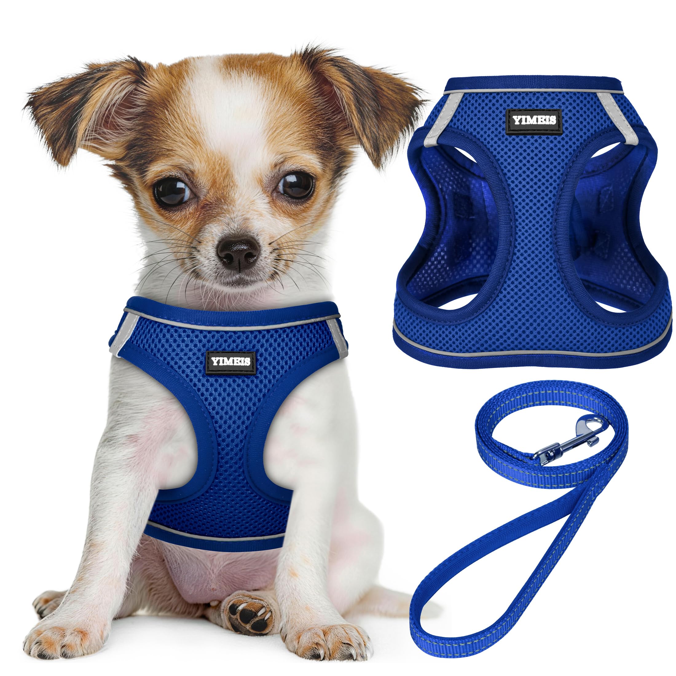 YIMEIS Dog Harness and Leash Set, No Pull Soft Mesh Pet Harness, Reflective Adjustable Puppy Vest for Small Medium Large Dogs, Cats (Royal Blue, Small (Pack of 1) — image 1