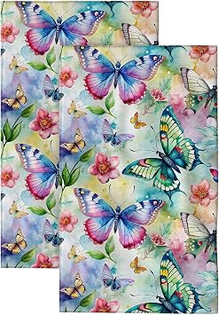 Colorful Butterfly Floral Hand Towels for Bathroom,Set of 2 Soft Absorbent Breathable Bath Hand Towel for Bathroom Kitchen Hotel Gym 28 x 14 in