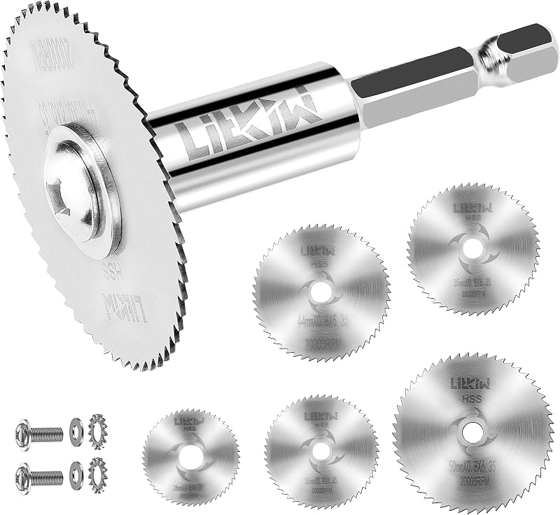 5 PCS Blades,HSS Saw Disc Wheel with 1/4-Inch Hex Shank Rotary Drill Saw | LitKiwi Shank Rotary Drill Saw,Drills Rotary Tools,1/4" hexagonal handle made of heavy duty carbon steel with high hardness