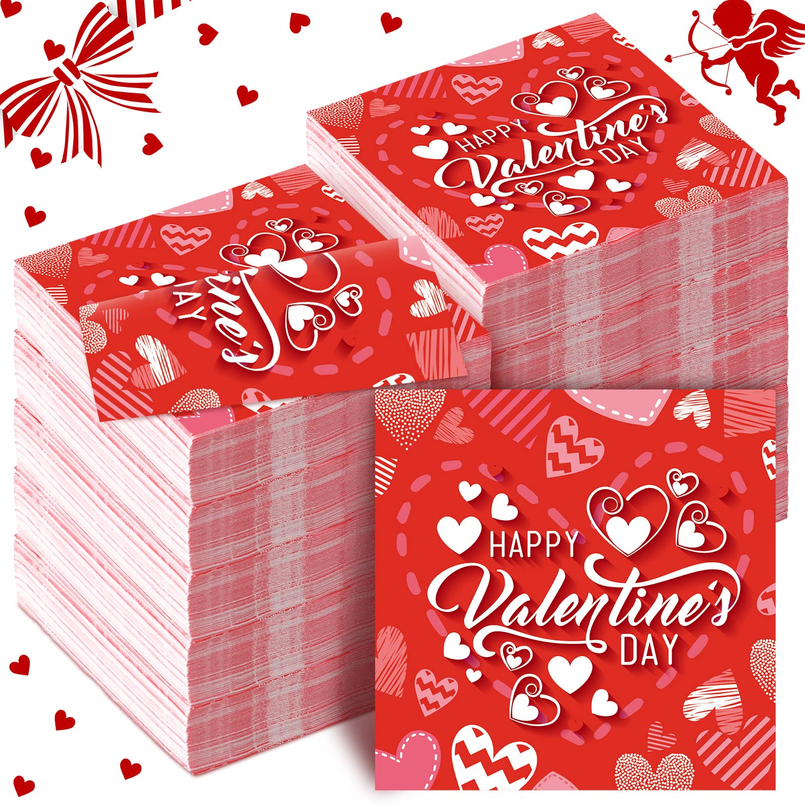 Photo 1 of *stock photo for reference* 300 Pieces Disposable Valentine's Day Paper Napkins 2 Ply Heart Beverage Luncheon Dinner Napkins Valentines Day Decor Happy Valentine's Day Cocktail Napkins for Wedding Holiday Dinner Party(Delicate)