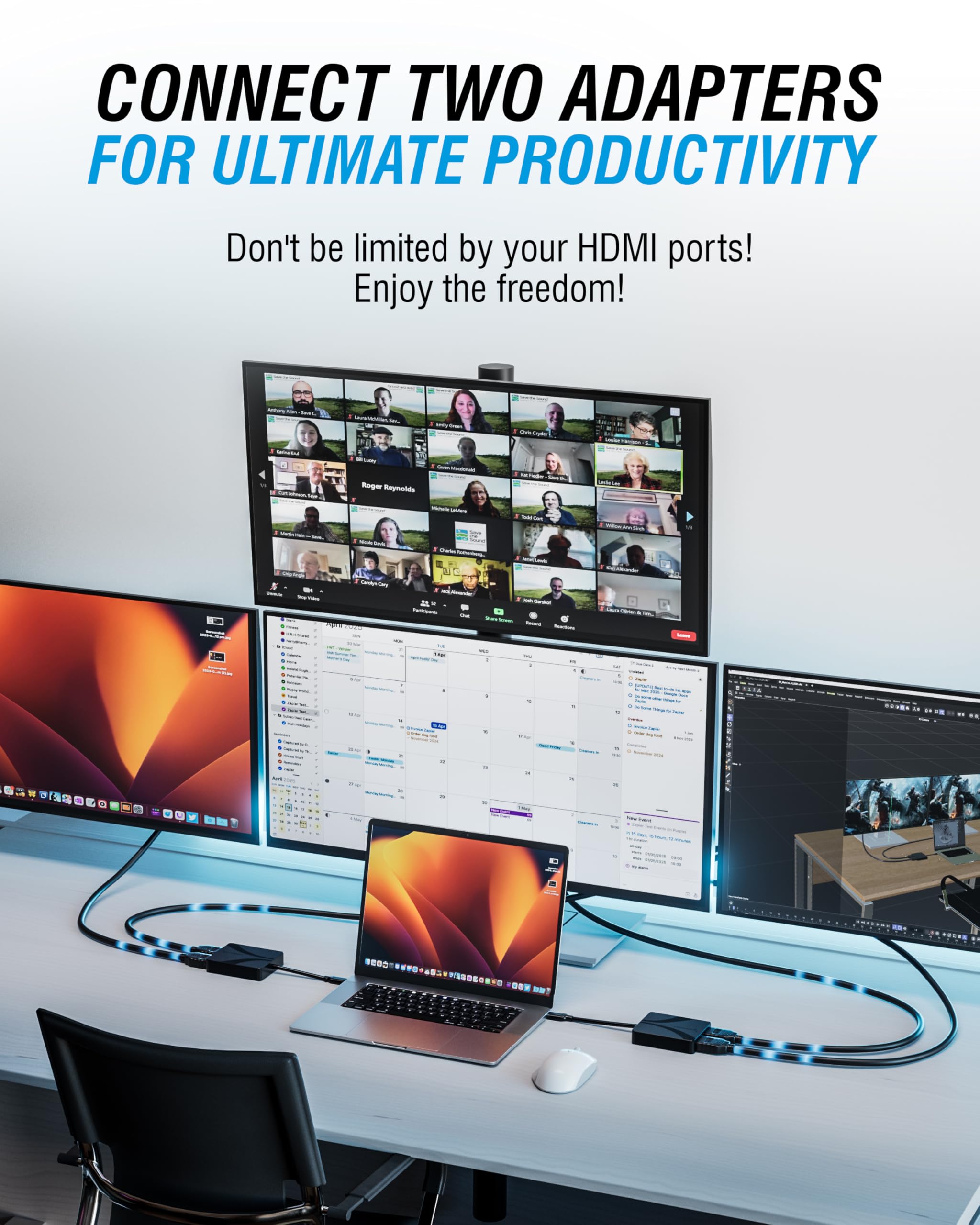 SABRENT Adattatore da USB tipo C/A a doppio HDMI, 4K a 60Hz, modalità estesa e specchio, compatibile con Alt Mode + DisplayLink, audio stereo/5.1, supporto HDCP, alloggiamento in alluminio, Plug