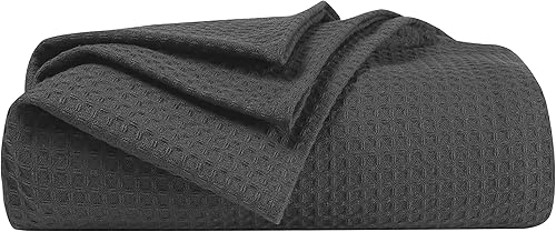 TWINTY - Manta térmica de tejido de gofre de 100 % algodón, transpirable, ligera y cómoda, para cama, sofá, 90 x 90 pulgadas, color gris
